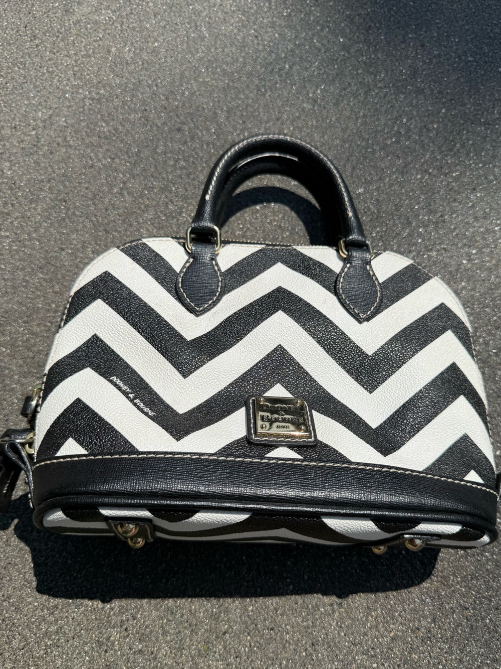 Dooney & Bourke Black & White Chevron Dome Satchel